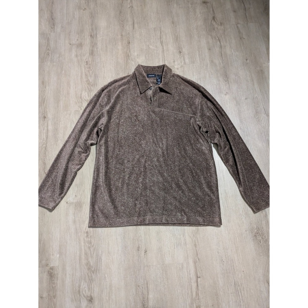 Claiborne Polo Mens L Brown Long Sleeve ribbed texture straight hem